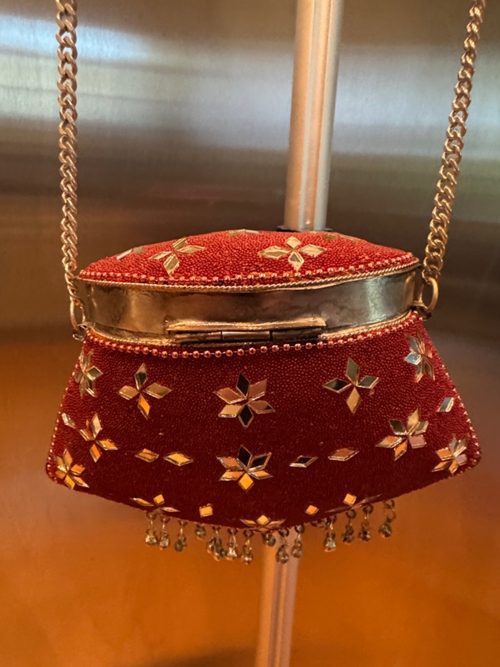 Red Beaded Evening Clutch with Silver Accents - Picture 13 of 13